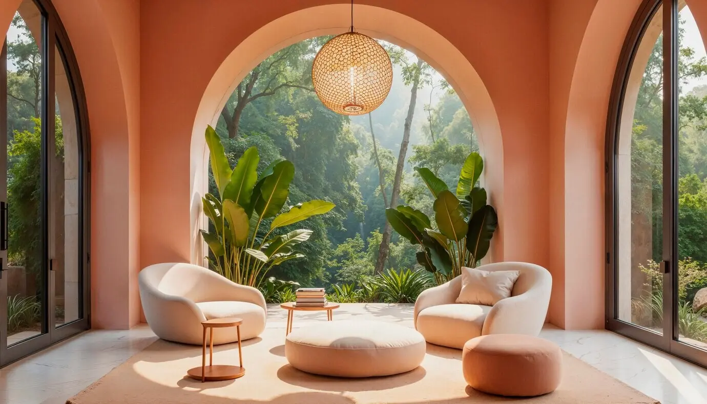 Modernes Wohnzimmer mit Blick auf die Natur